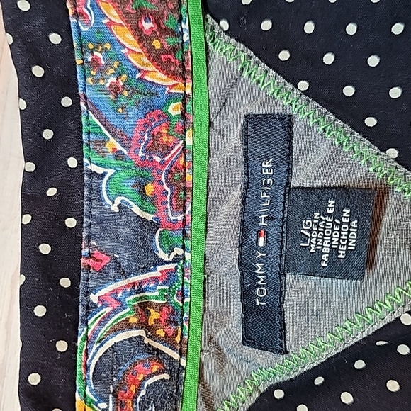 TOMMY HILFIGER NAVY WHITE POLKA DOT LONG ROLL-TAB SLEEVE BUTTON-UP BLOUSE - Picture 14 of 16